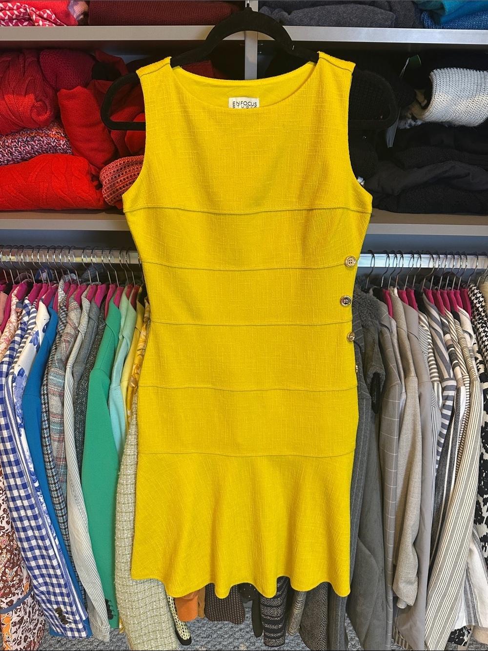 Enfocus Studio mustard sleeveless button detail sleeveless dress size S